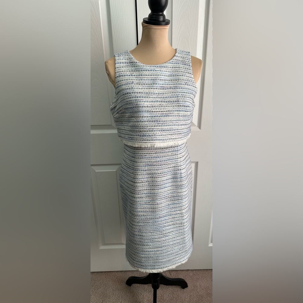 Ann Taylor Factory Strapless Blue and White Dress
